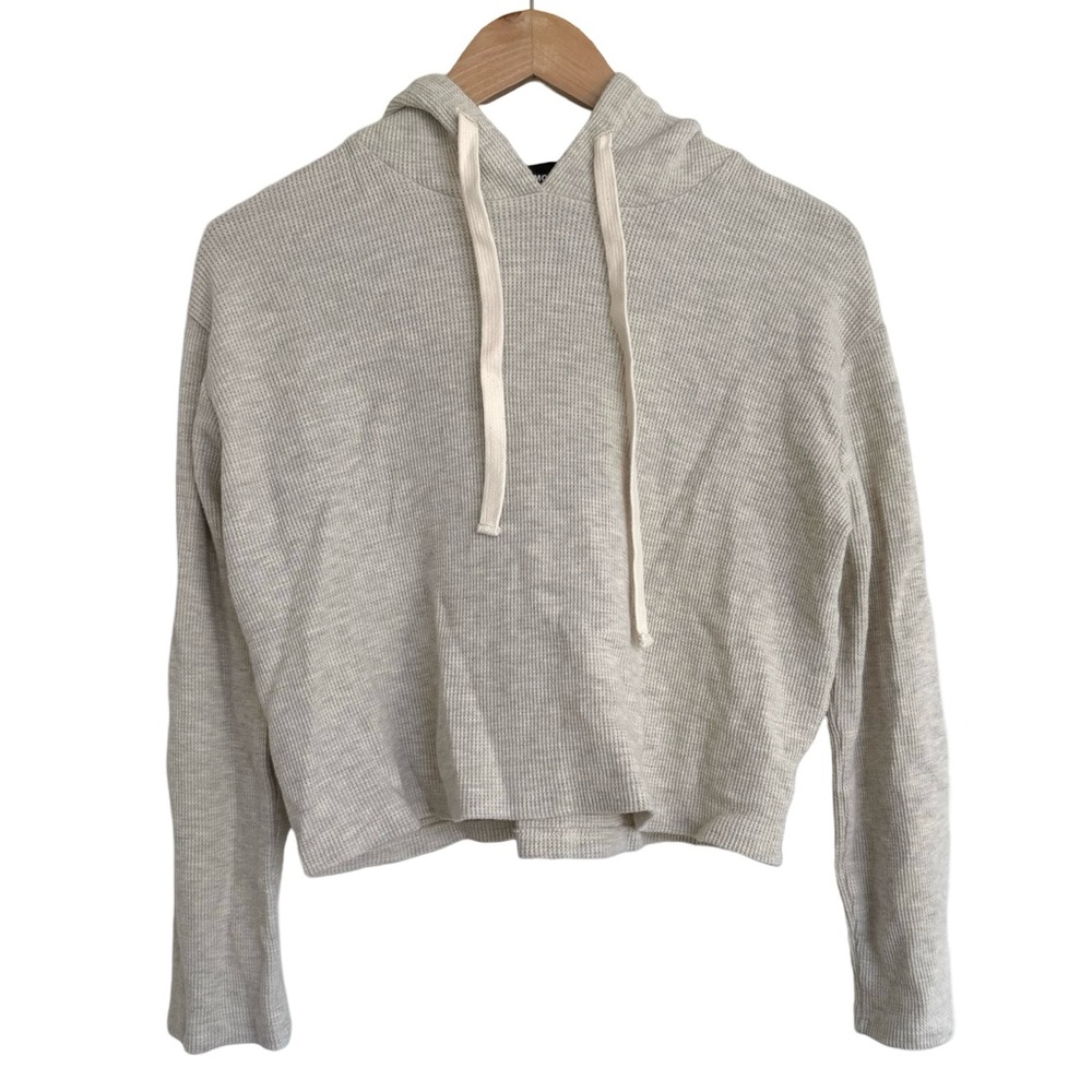 Monrow New Light Gray and Ivory Ribbed Hooded Women's Sweater Casual Size M